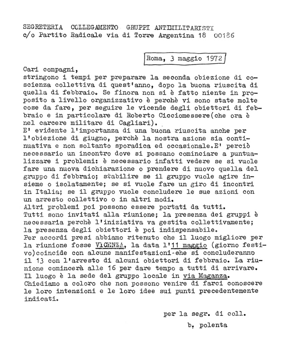 Lettera della Segreteria di Collegamento