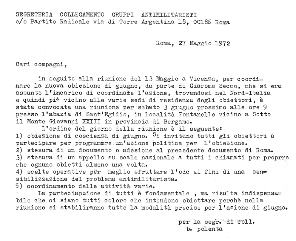 Lettera della Segreteria di Collegamento dei Gruppi Antimilitaristi