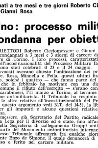 Torino: processo militare e condanna per obiettori