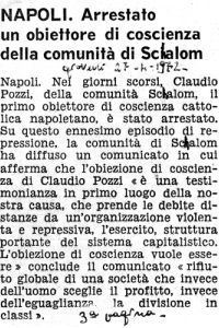 Napoli. Arrestato un obiettore di coscienza della Comunità Shalom