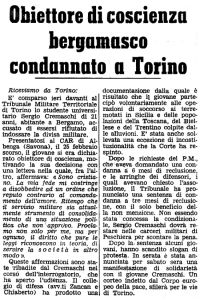 Obiettore di coscienza bergamasco condannato a Torino