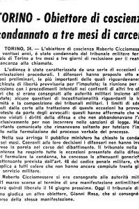 TORINO – Obiettore di coscienza condannato a tre mesi