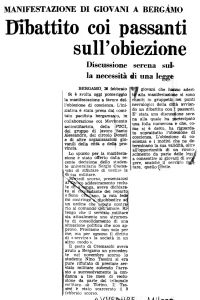 Manifestazione di giovani a Bergamo – Dibattito coi passanti sull’obiezione