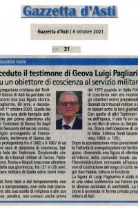 Deceduto il testimone di Geova Luigi Pagliarino