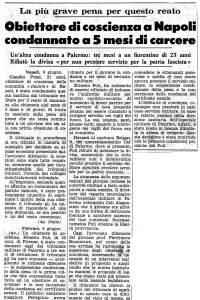 Obiettore di coscienza a Napoli condannato a 5 mesi di carcere
