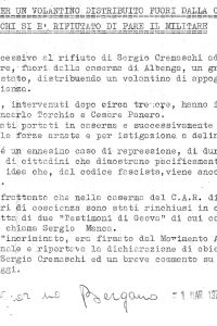 Due denunce per un volantino distribuito fuori dalla caserma dove Sergio Cremaschi si è rifiutato di fare il militare